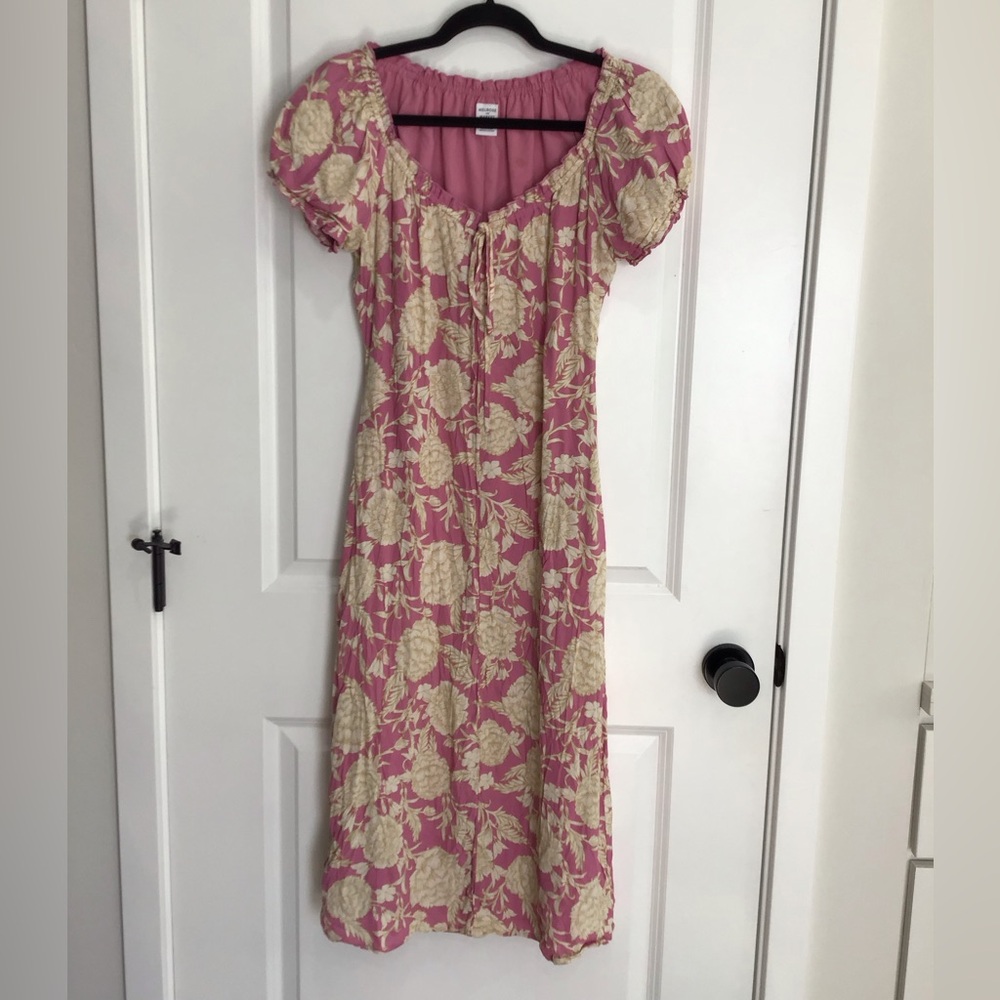 Melrose and Market Women Dress S Pink Tan Paisley Tie Front Boho Dainty